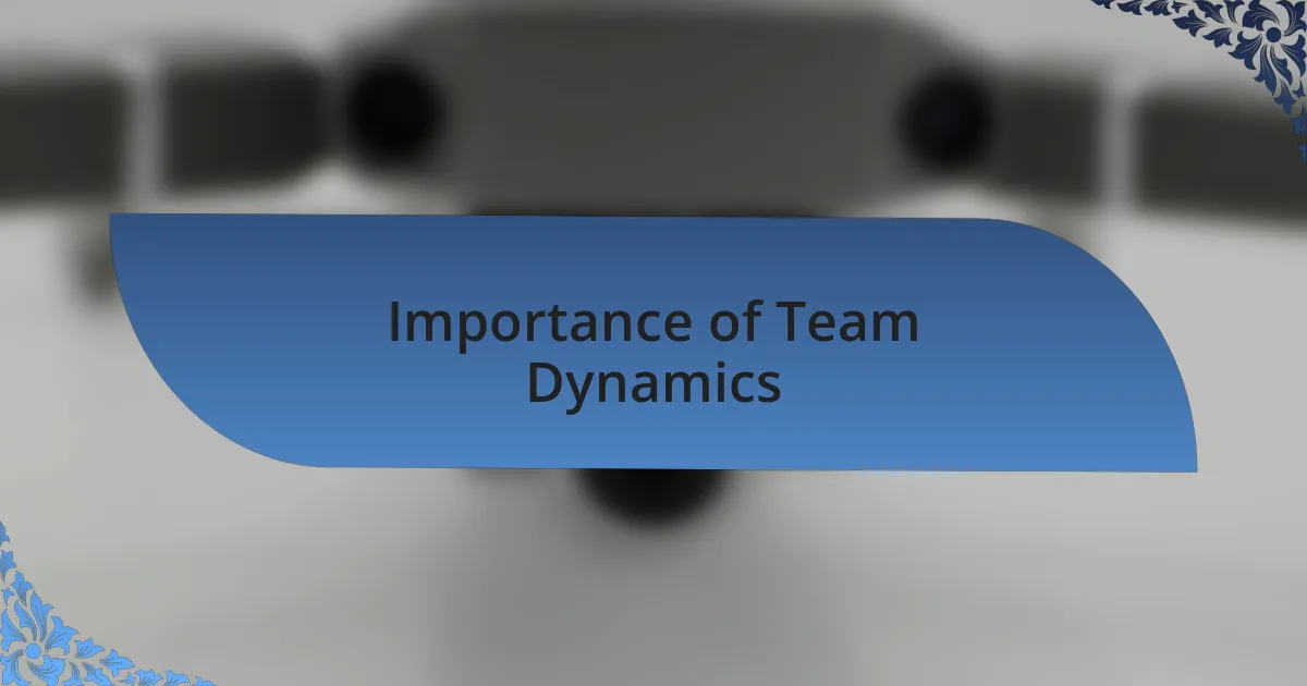 Importance of Team Dynamics
