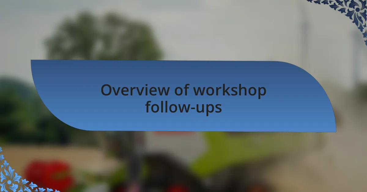 Overview of workshop follow-ups