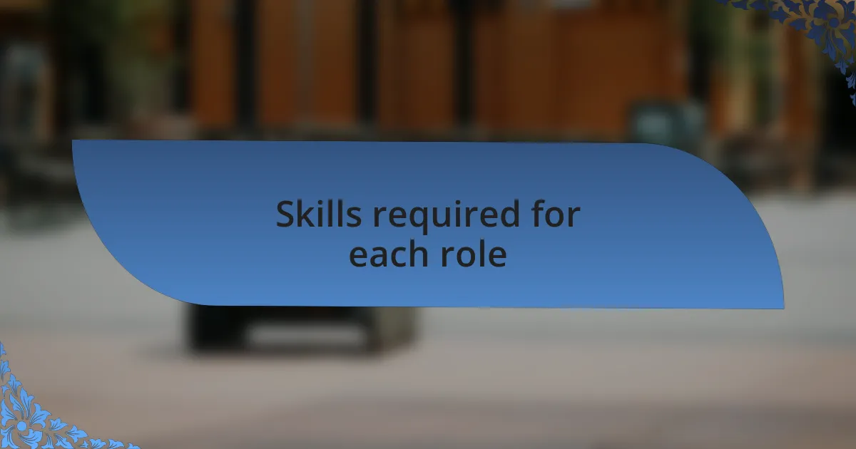 Skills required for each role